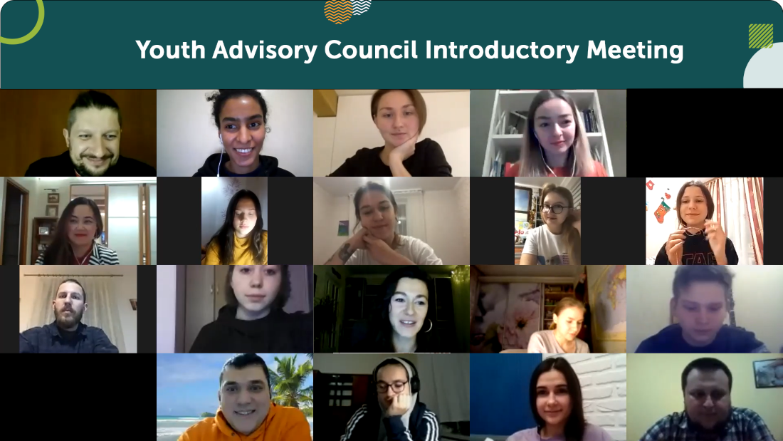 Screenshot of the UNITY Youth Advisory Council introductory virtual meeting on Zoom.