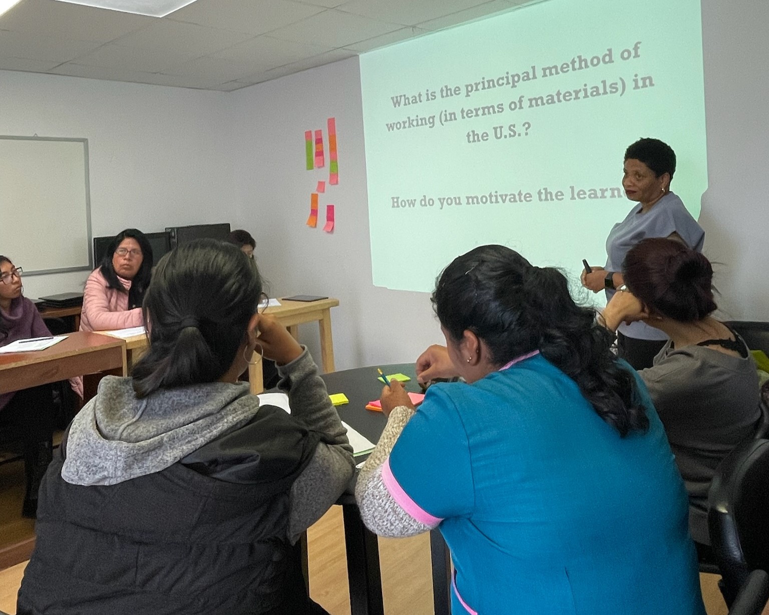 A group of people in a classroom