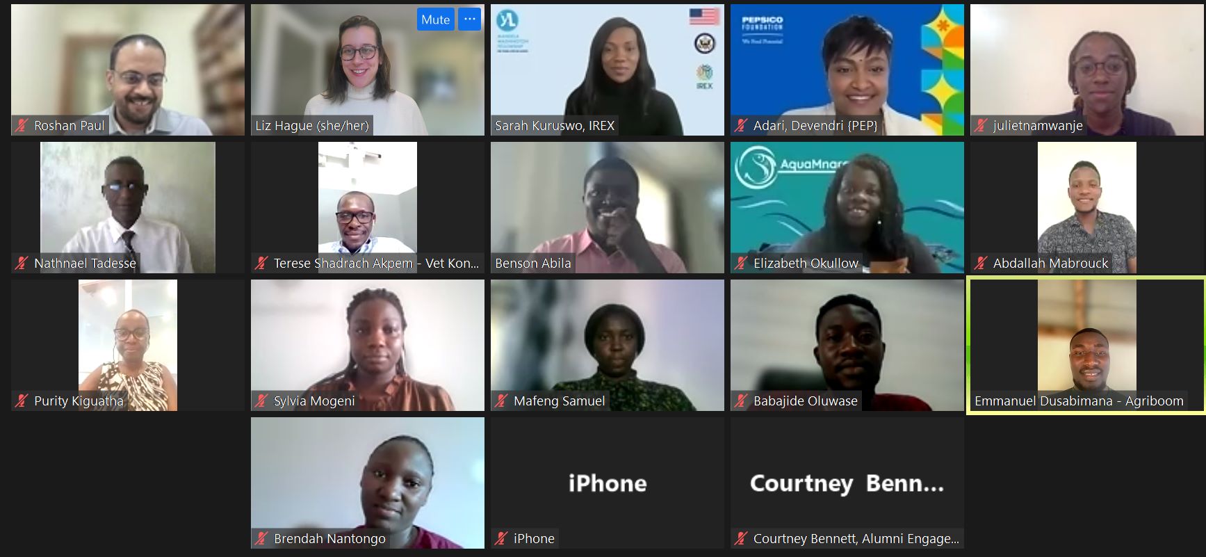 Photo of Pamoja Founders Project Inaugural Class during the launch session online.