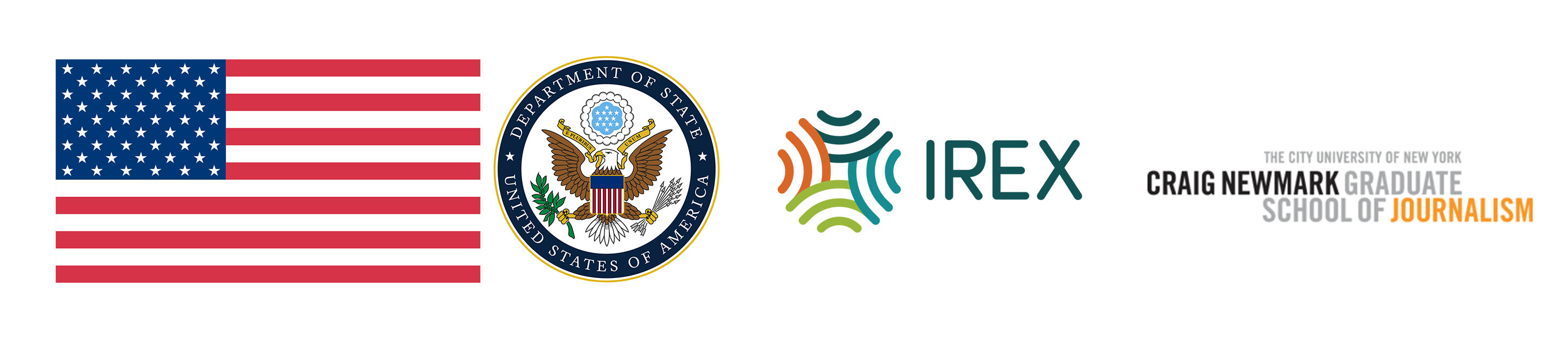 Logo for US Department of State, IREX and Craig Newmark New York University 