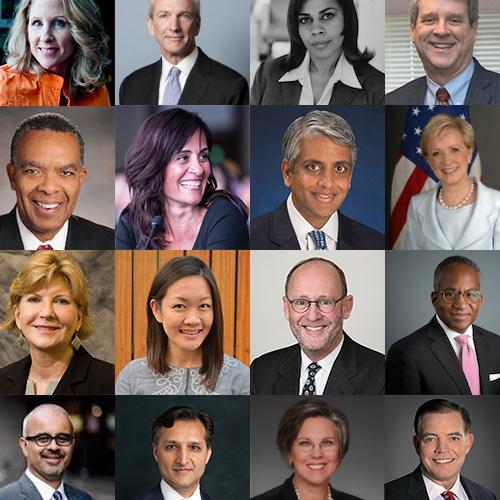 Headshots of 16 members of the board and advisory council.